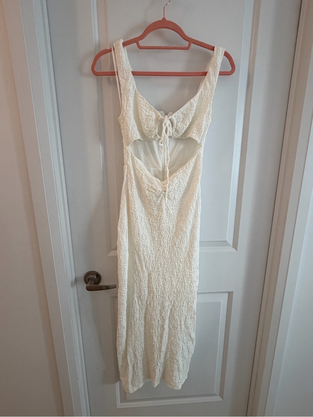 Cream textured cutout white fox dress
